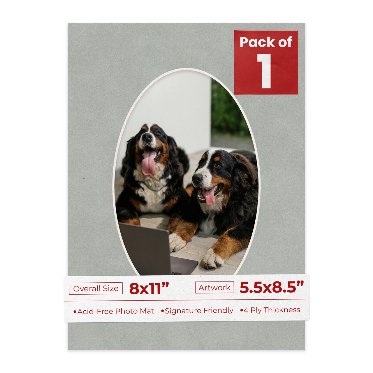 Light Grey Suede Mat Board for 8x11 Frames - Oval Opening for 5.5x8.5 Photos